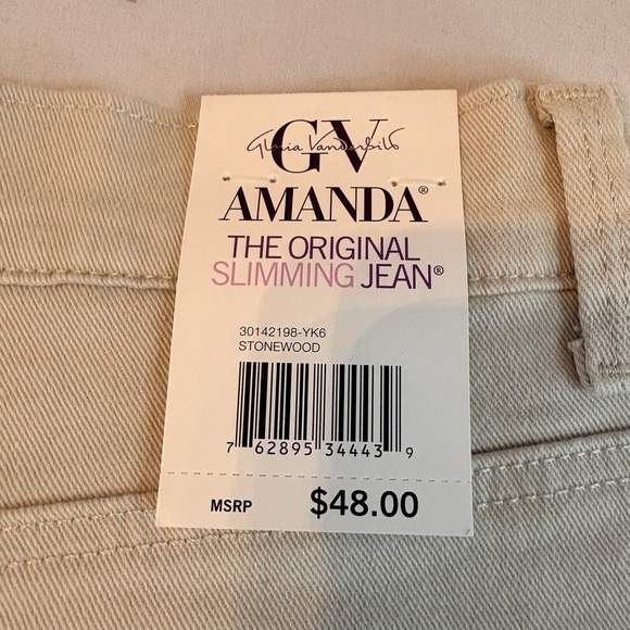 Gloria Vanderbilt Amanda Slimming Jean Stonewood Beige Stretch 12S NWT - Picture 4 of 13